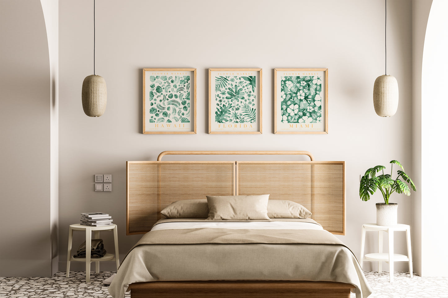 Tropical Flower Market Wall Art Set, Digital Download Flower Home Decor, Miami, Hawaii, Florida Posters, Set of 3 Art Prints