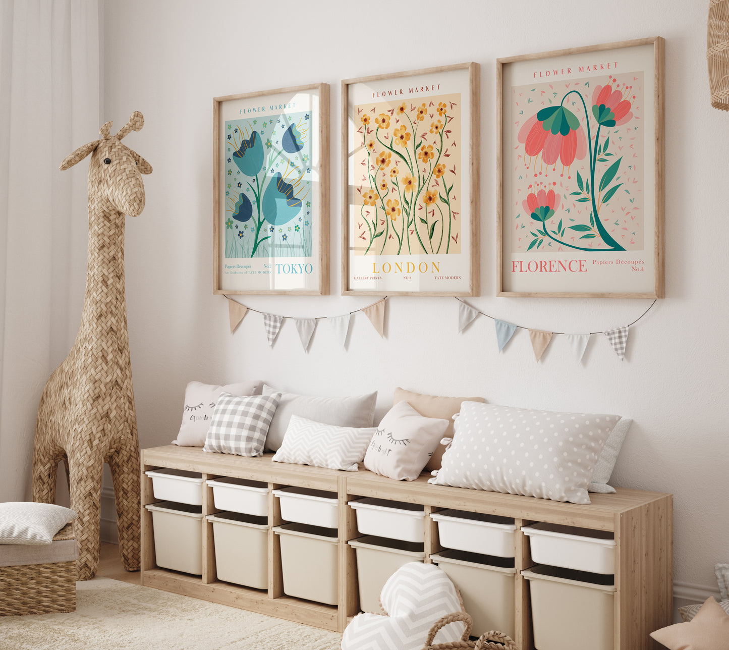 Flower Market Prints, Set of 3 Wall Art, Floral Apartment Wall Decor, Florence, London, Tokyo Flower Digital Posters