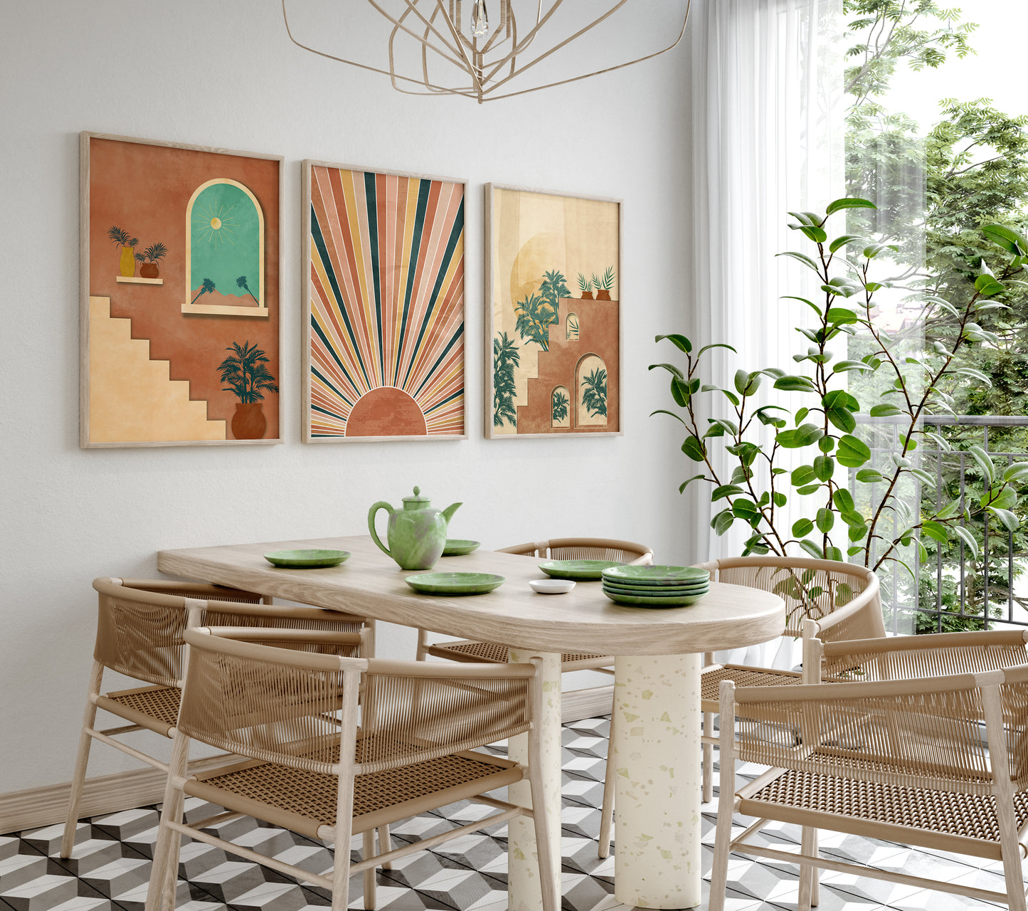 Boho Desert Wall Art Set, Digital Download, Bohemian Living Room Decor, Set of 3 Poster