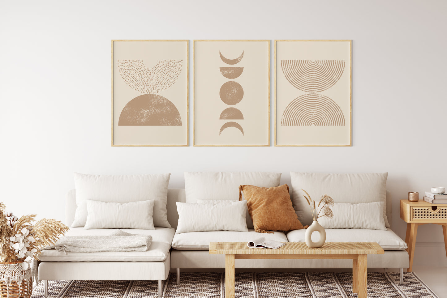 Boho Minimalist Abstract Wall Art Set, Neutral Scandinavian Apartmen Wall Decor, Digital Download Set of 3 Posters, Beige and Earth Prints