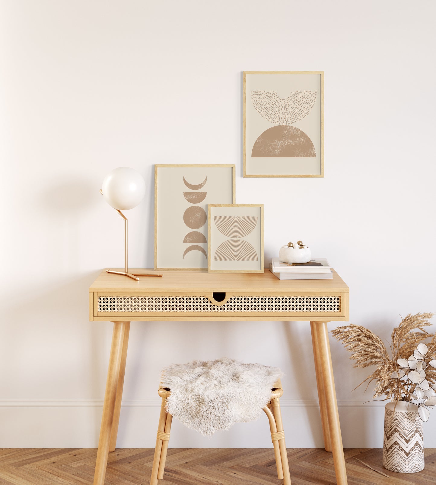 Boho Minimalist Abstract Wall Art Set, Neutral Scandinavian Apartmen Wall Decor, Digital Download Set of 3 Posters, Beige and Earth Prints