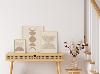 Boho Minimalist Abstract Wall Art Set, Neutral Scandinavian Apartmen Wall Decor, Digital Download Set of 3 Posters, Beige and Earth Prints