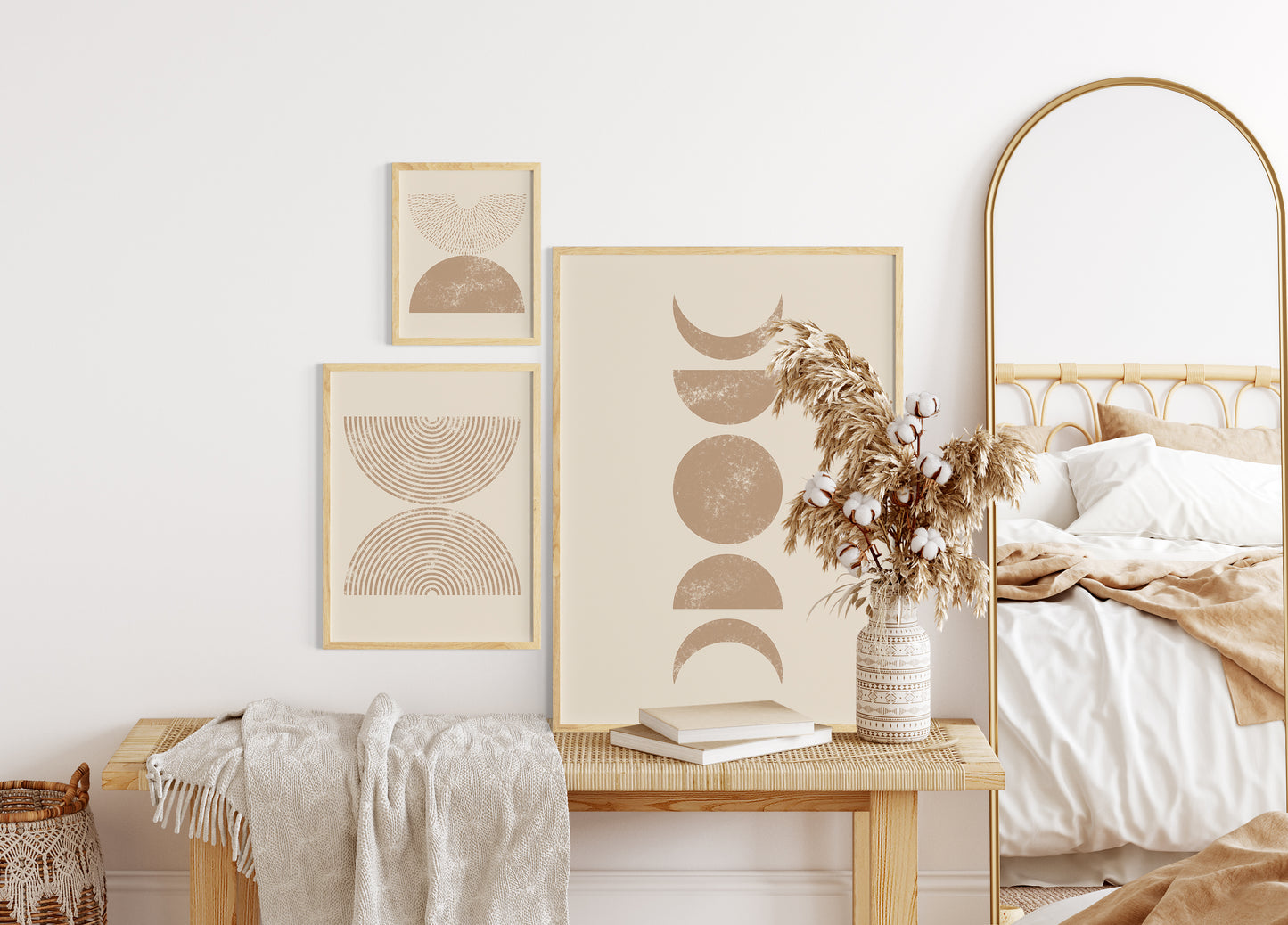 Boho Minimalist Abstract Wall Art Set, Neutral Scandinavian Apartmen Wall Decor, Digital Download Set of 3 Posters, Beige and Earth Prints