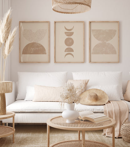 Boho Minimalist Abstract Wall Art Set, Neutral Scandinavian Apartmen Wall Decor, Digital Download Set of 3 Posters, Beige and Earth Prints