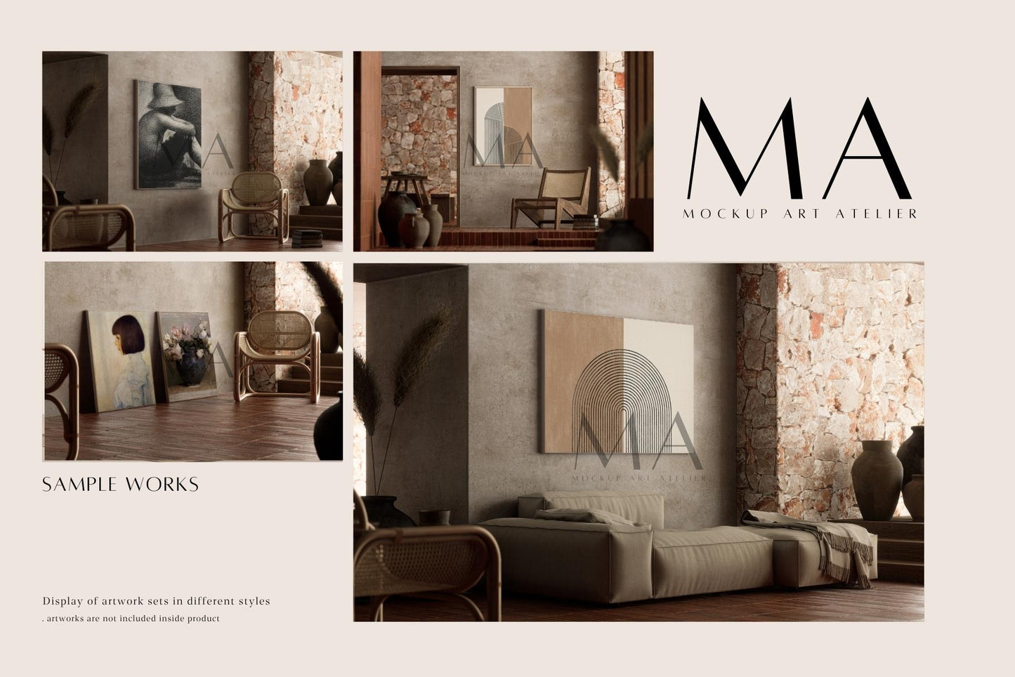 Japandi Frame Mockup Bundle, 9 Interior Mockups for Poster Shop, No.2