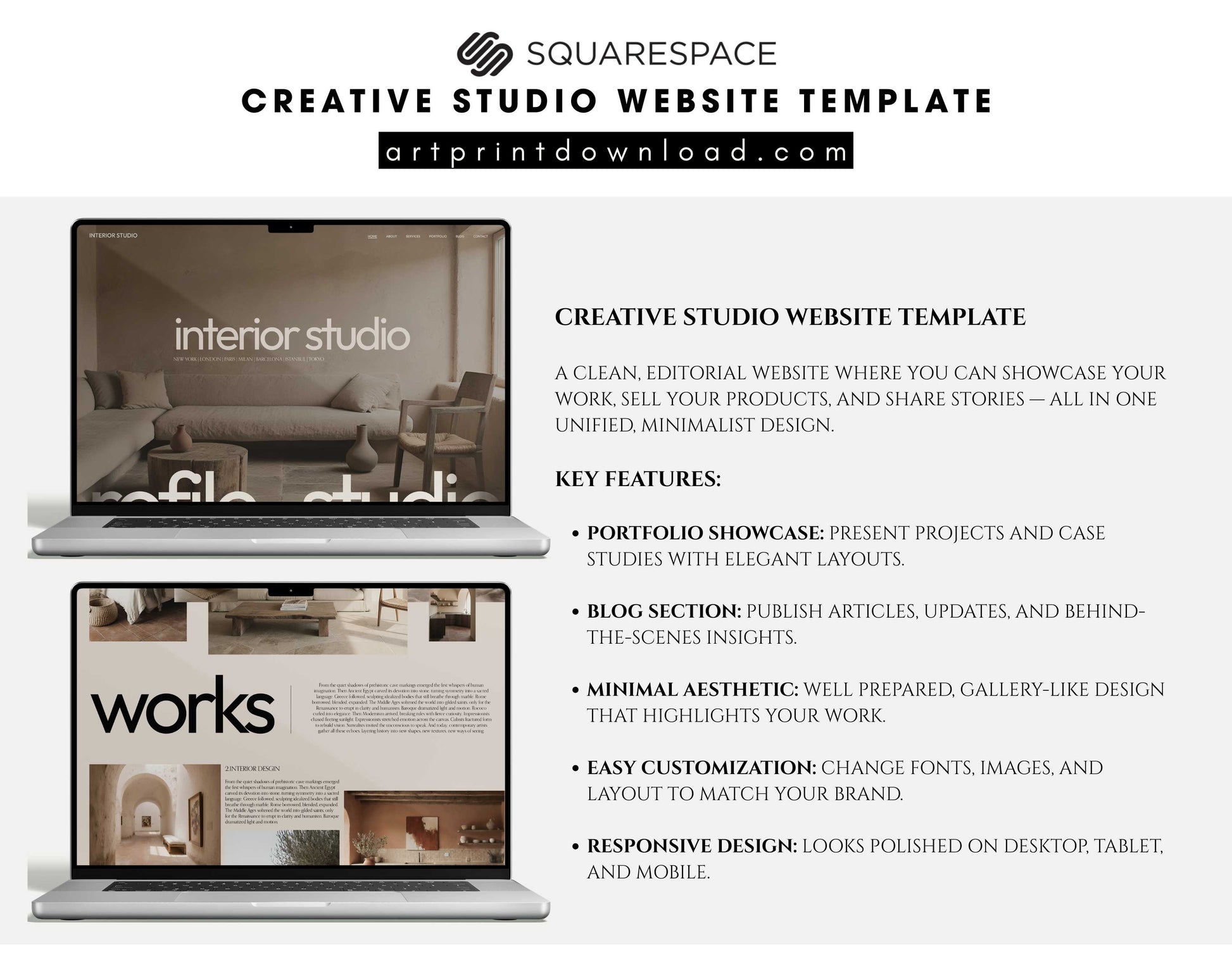 Squarespace Website Template for Creative Studios | ArtPrintDowload
