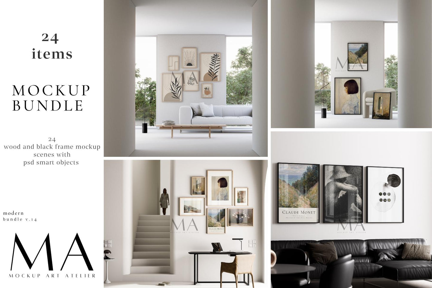 24 Piece-Minimalist Frame Mockup Bundle, Modern Wall Art Interior Mockups, V.14