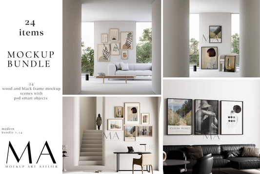 24 Piece-Minimalist Frame Mockup Bundle, Modern Wall Art Interior Mockups, V.14