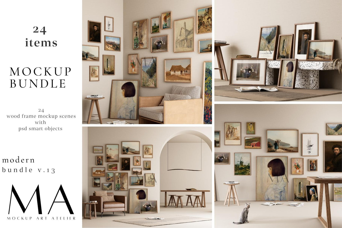 24 Vintage Interior Frame Mockup, Wall Art Frame Mockup Bundle, V.13