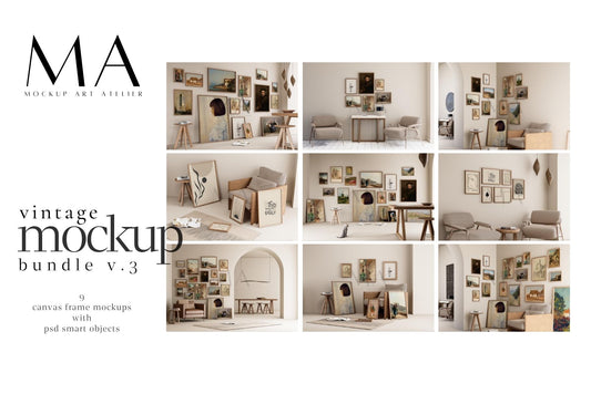 Vintage Gallery Frame Mockup Bundle, 9 Piece-Frame Mockup Pack, V.3