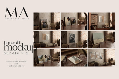 Japandi Frame Mockup Bundle, 9 Interior Mockups for Poster Shop, No.2