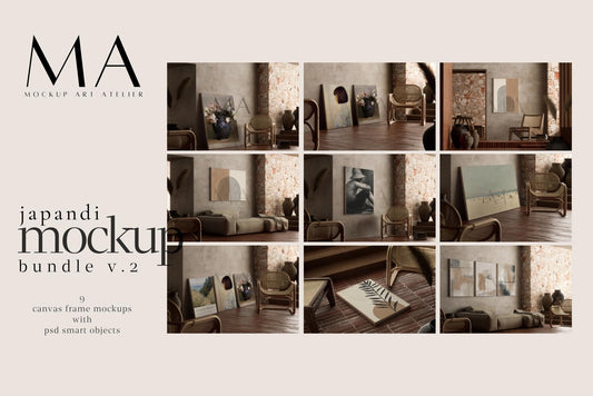 Japandi Frame Mockup Bundle, 9 Interior Mockups for Poster Shop, No.2