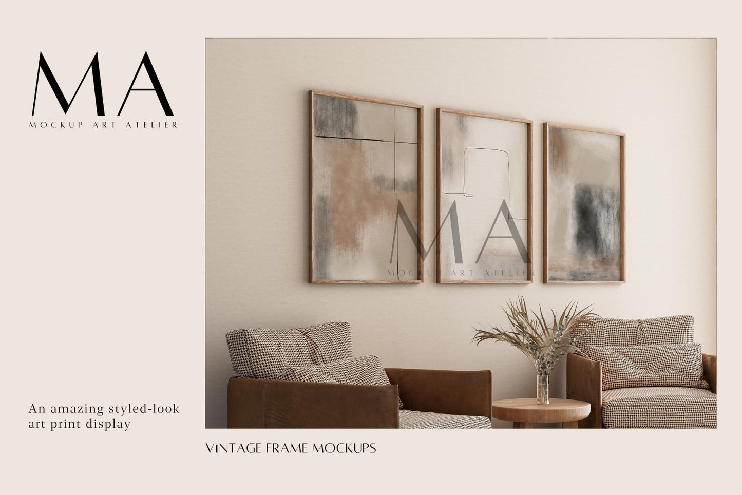 Vintage Gallery Frame Mockup Bundle, 9 Pieces of Interior Poster Mockups, No.1