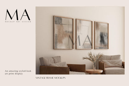 Vintage Gallery Frame Mockup Bundle, 9 Pieces of Interior Poster Mockups, No.1