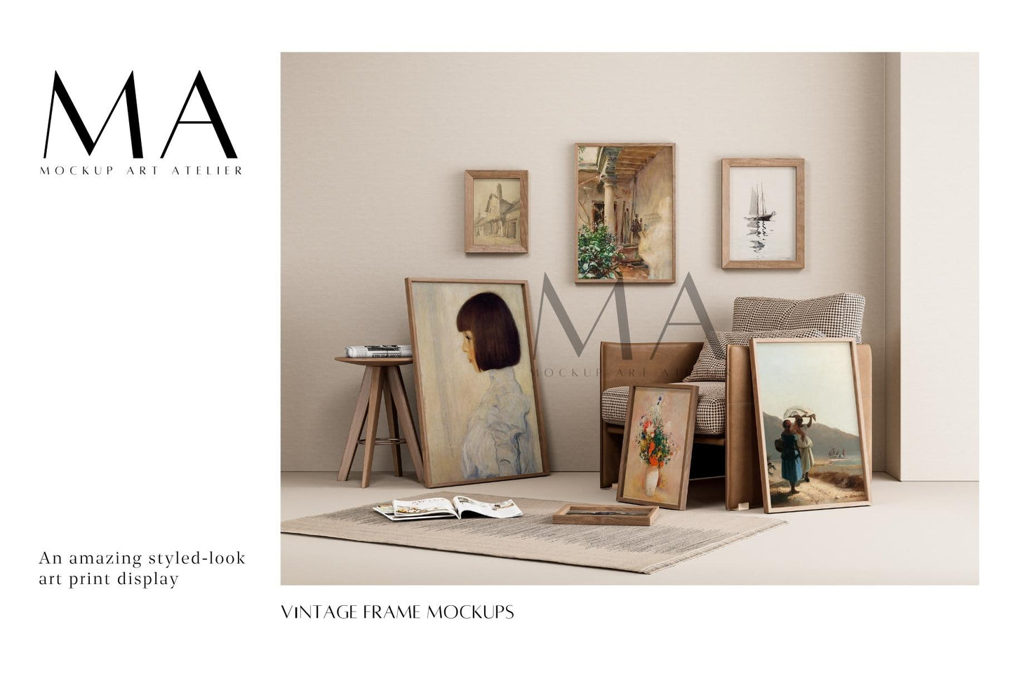 Vintage Gallery Frame Mockup Bundle, 9 Piece-Frame Mockup Pack, V.3