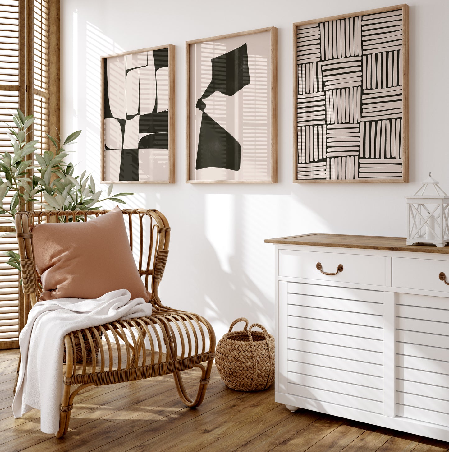 Black and Beige Japandi Wall Art Set, Digital Download Boho Abstract Artworks, Set of 3 Posters, Wabi Sabi Apartment Decor, Nordic Art Prints