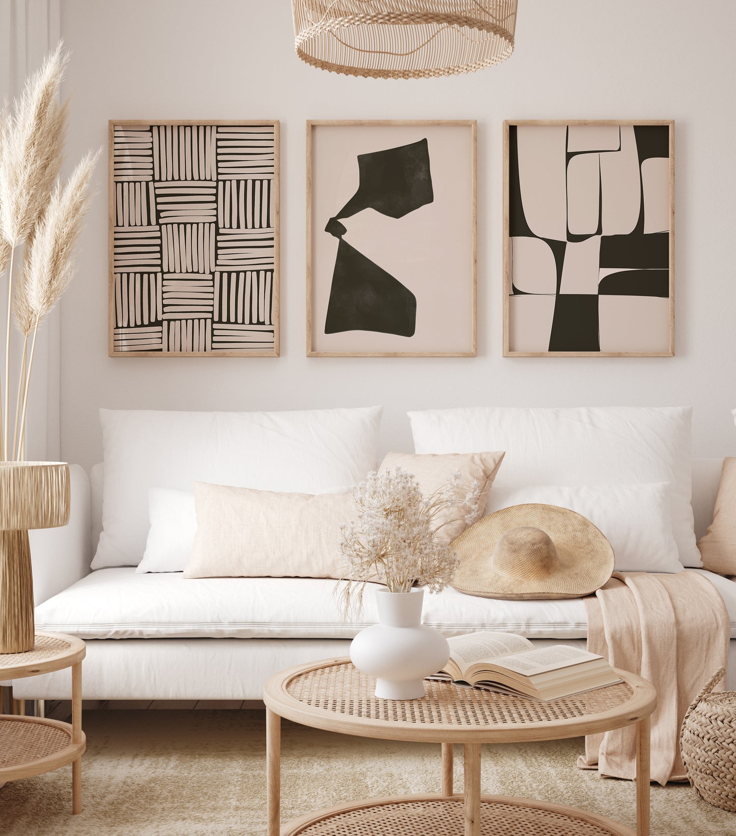 Black and Beige Japandi Wall Art Set, Digital Download Boho Abstract Artworks, Set of 3 Posters, Wabi Sabi Apartment Decor, Nordic Art Prints