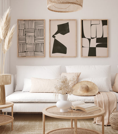 Black and Beige Japandi Wall Art Set, Digital Download Boho Abstract Artworks, Set of 3 Posters, Wabi Sabi Apartment Decor, Nordic Art Prints