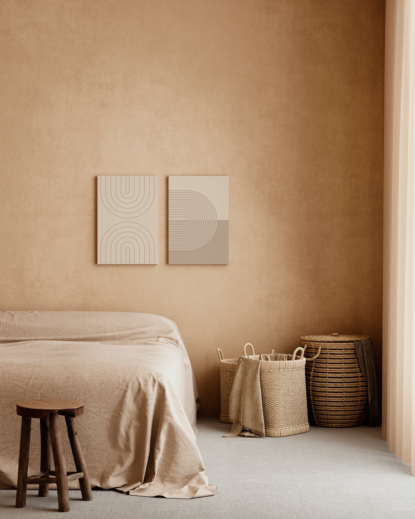 Boho Beige Abstract Wall Art Set, Scandinavian Apartment Decor, Digital Download, 3 Pieces of Modern Geometric Posters