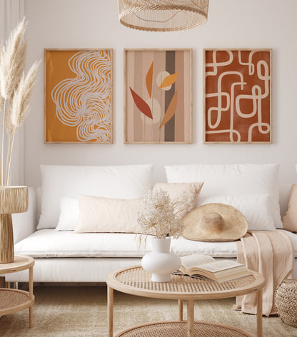 Boho Abstract Apartment Wall Decor Set, Digital Download Japandi Posters, Set of 3 Wabi Sabi Home Decor