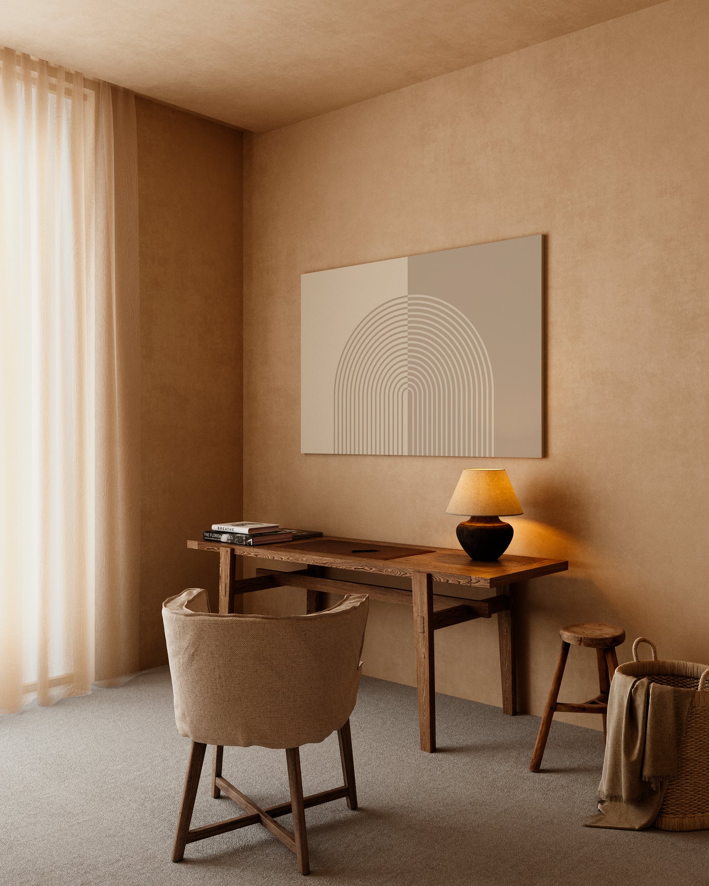 Boho Beige Abstract Wall Art Set, Scandinavian Apartment Decor, Digital Download, 3 Pieces of Modern Geometric Posters