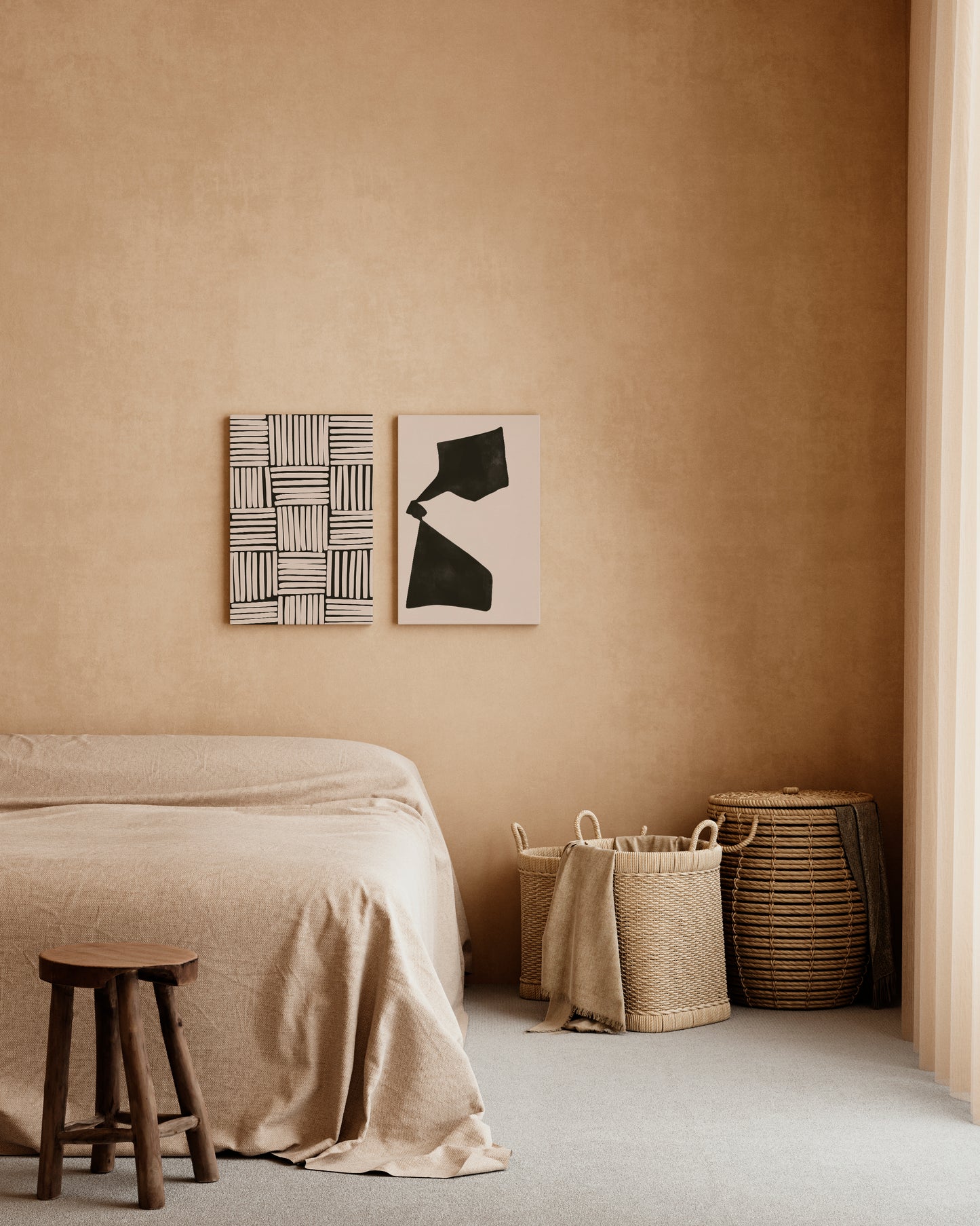 Black and Beige Japandi Wall Art Set, Digital Download Boho Abstract Artworks, Set of 3 Posters, Wabi Sabi Apartment Decor, Nordic Art Prints