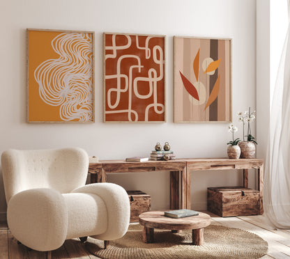 Boho Abstract Apartment Wall Decor Set, Digital Download Japandi Posters, Set of 3 Wabi Sabi Home Decor