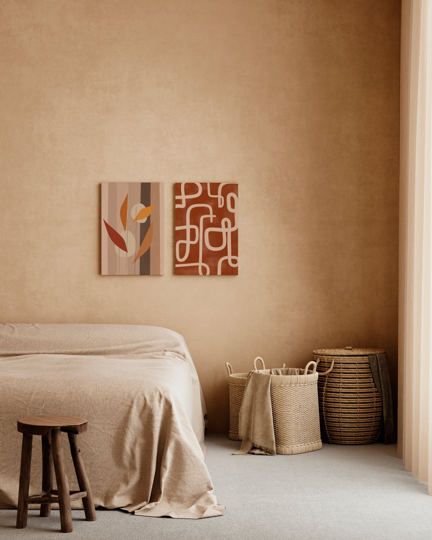 Boho Abstract Apartment Wall Decor Set, Digital Download Japandi Posters, Set of 3 Wabi Sabi Home Decor