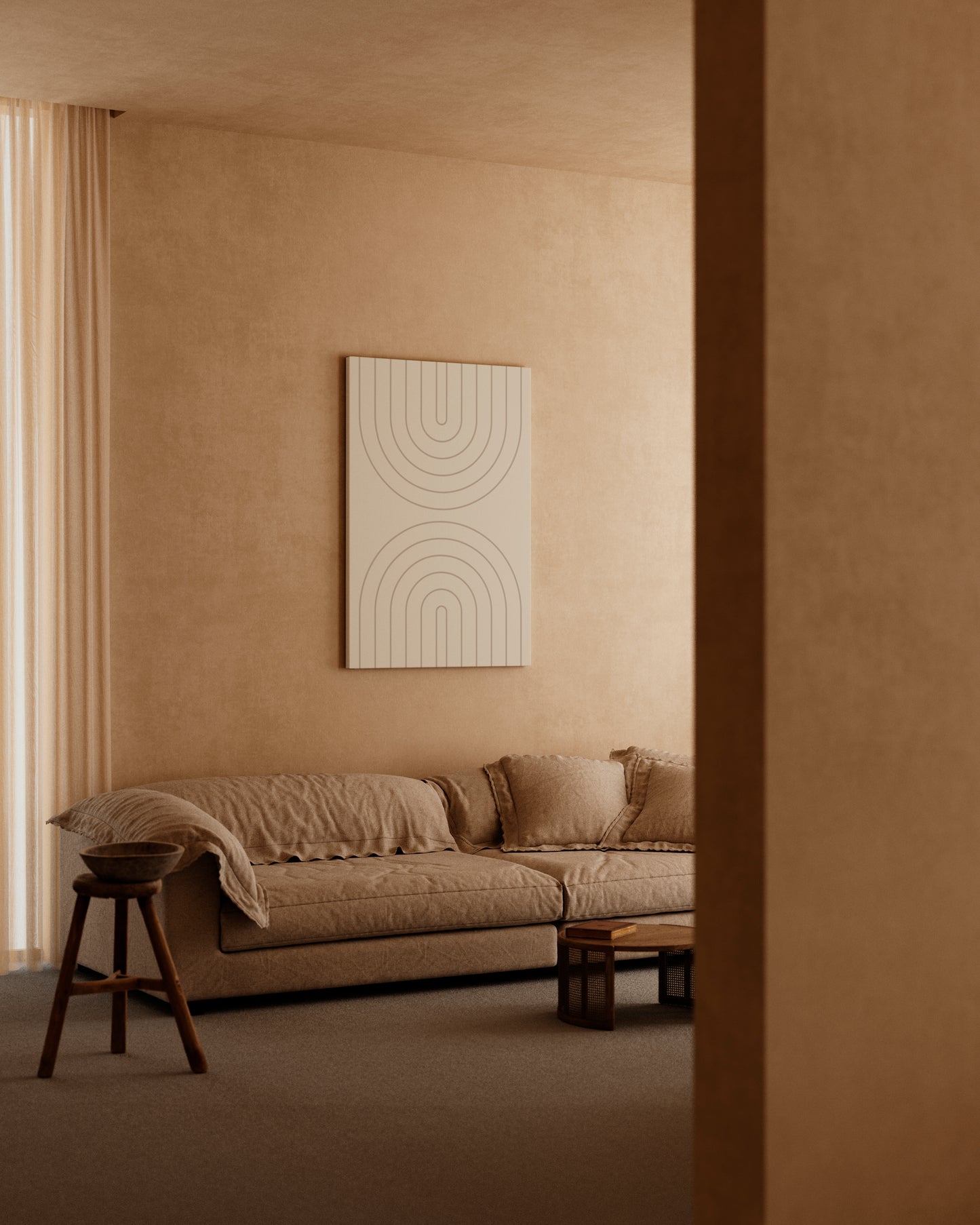 Boho Beige Abstract Wall Art Set, Scandinavian Apartment Decor, Digital Download, 3 Pieces of Modern Geometric Posters