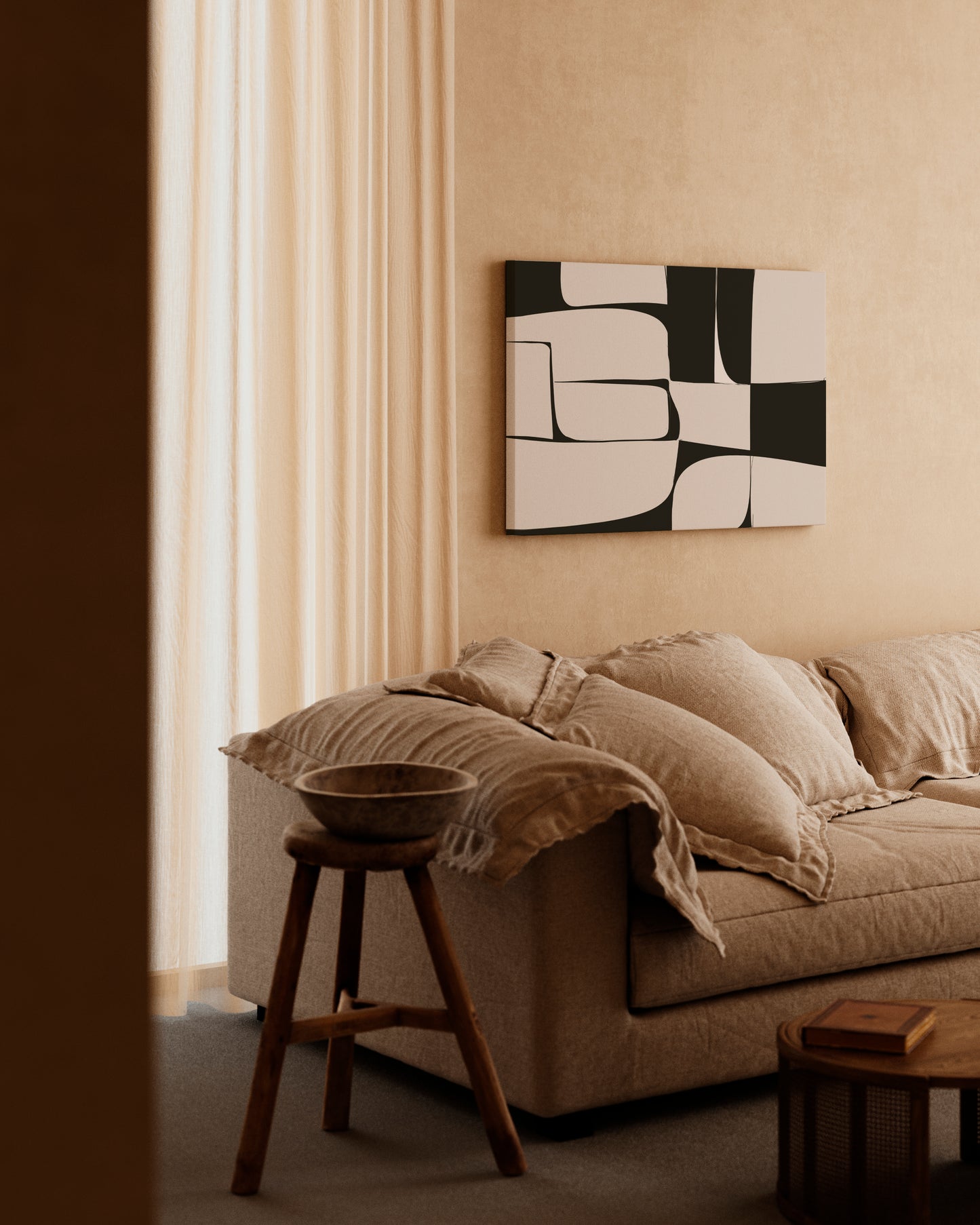 Black and Beige Japandi Wall Art Set, Digital Download Boho Abstract Artworks, Set of 3 Posters, Wabi Sabi Apartment Decor, Nordic Art Prints