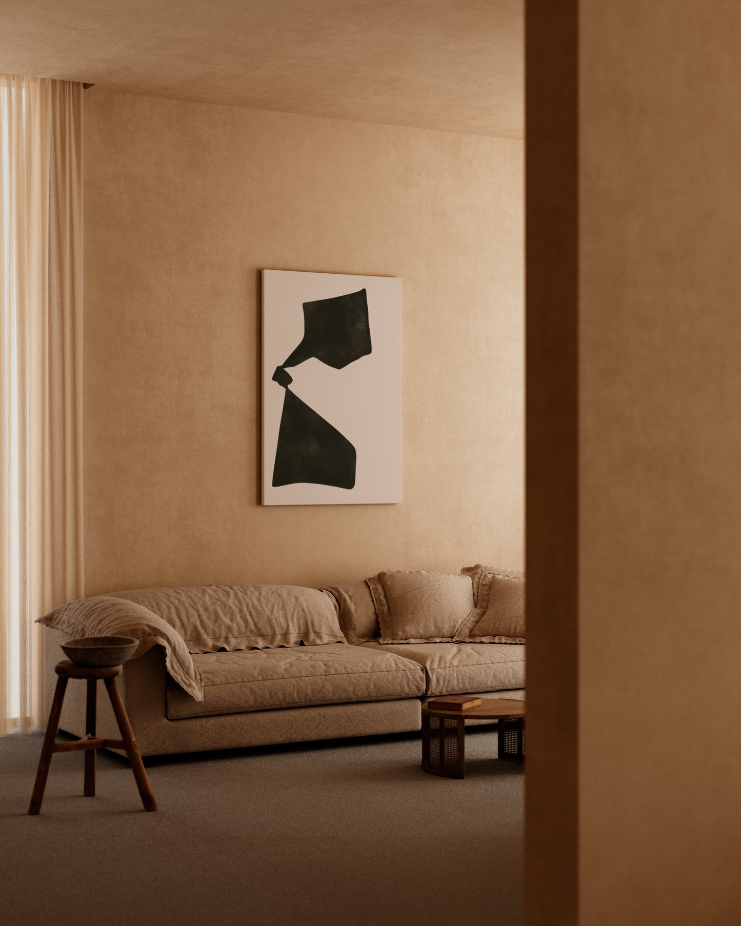 Black and Beige Japandi Wall Art Set, Digital Download Boho Abstract Artworks, Set of 3 Posters, Wabi Sabi Apartment Decor, Nordic Art Prints