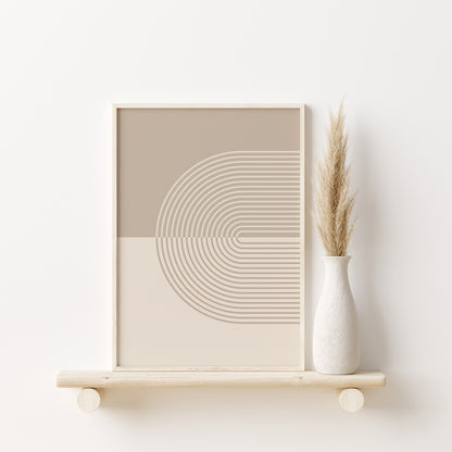 Boho Beige Abstract Wall Art Set, Scandinavian Apartment Decor, Digital Download, 3 Pieces of Modern Geometric Posters