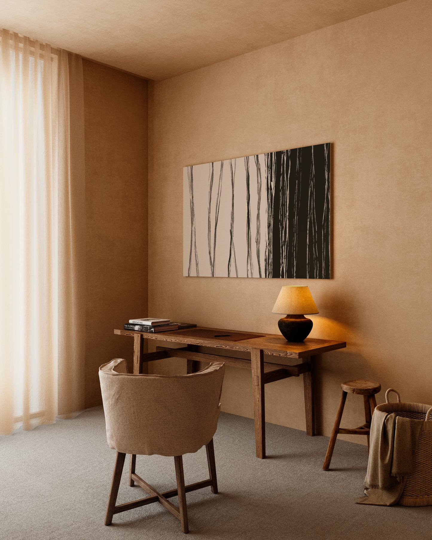 Black and Beige Japandi Wall Art Set, Boho Apartment Decor, Digital Download Abstract Poster Set of 3