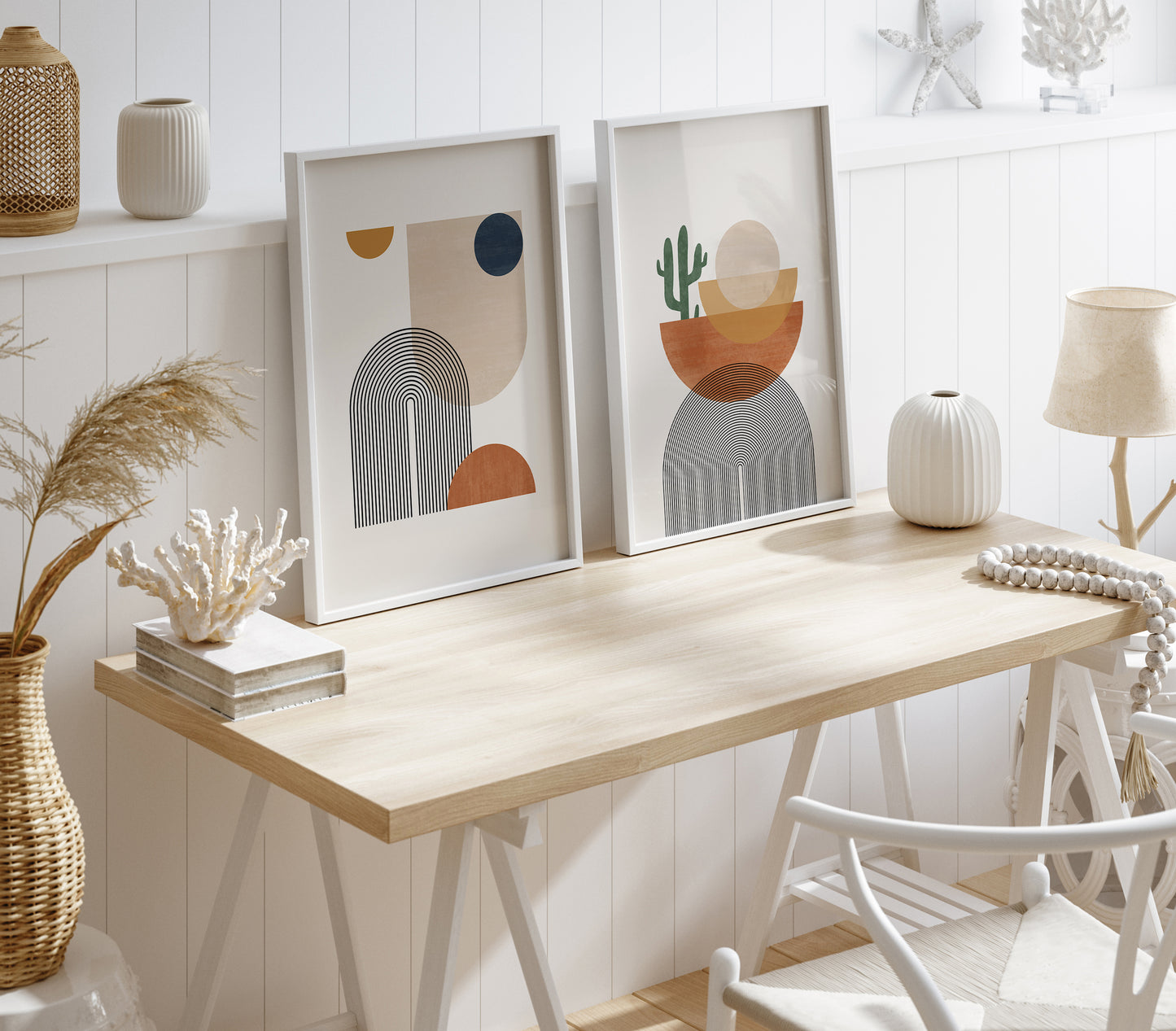 Abstract Boho Wall Art Set, Orange Yellow Blue Wall Decor Prints, Set of 3 Posters, Digital Download