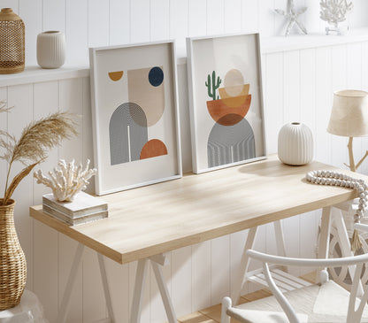 Abstract Boho Wall Art Set, Orange Yellow Blue Wall Decor Prints, Set of 3 Posters, Digital Download