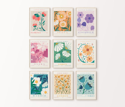 Flower Market Set of 9 Wall Art, Retro Flower Room Decor, Digital Download