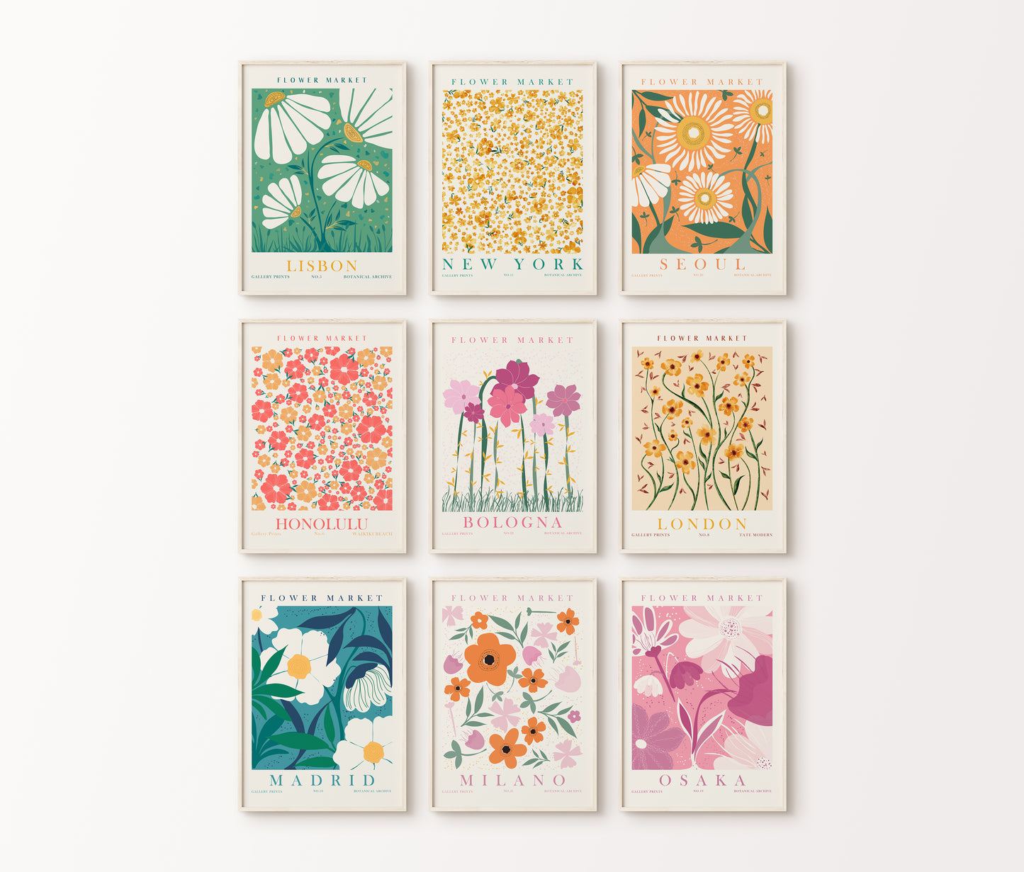 Set of 9 Flower Wall Art, Flower Market Home Decor, Digital Download