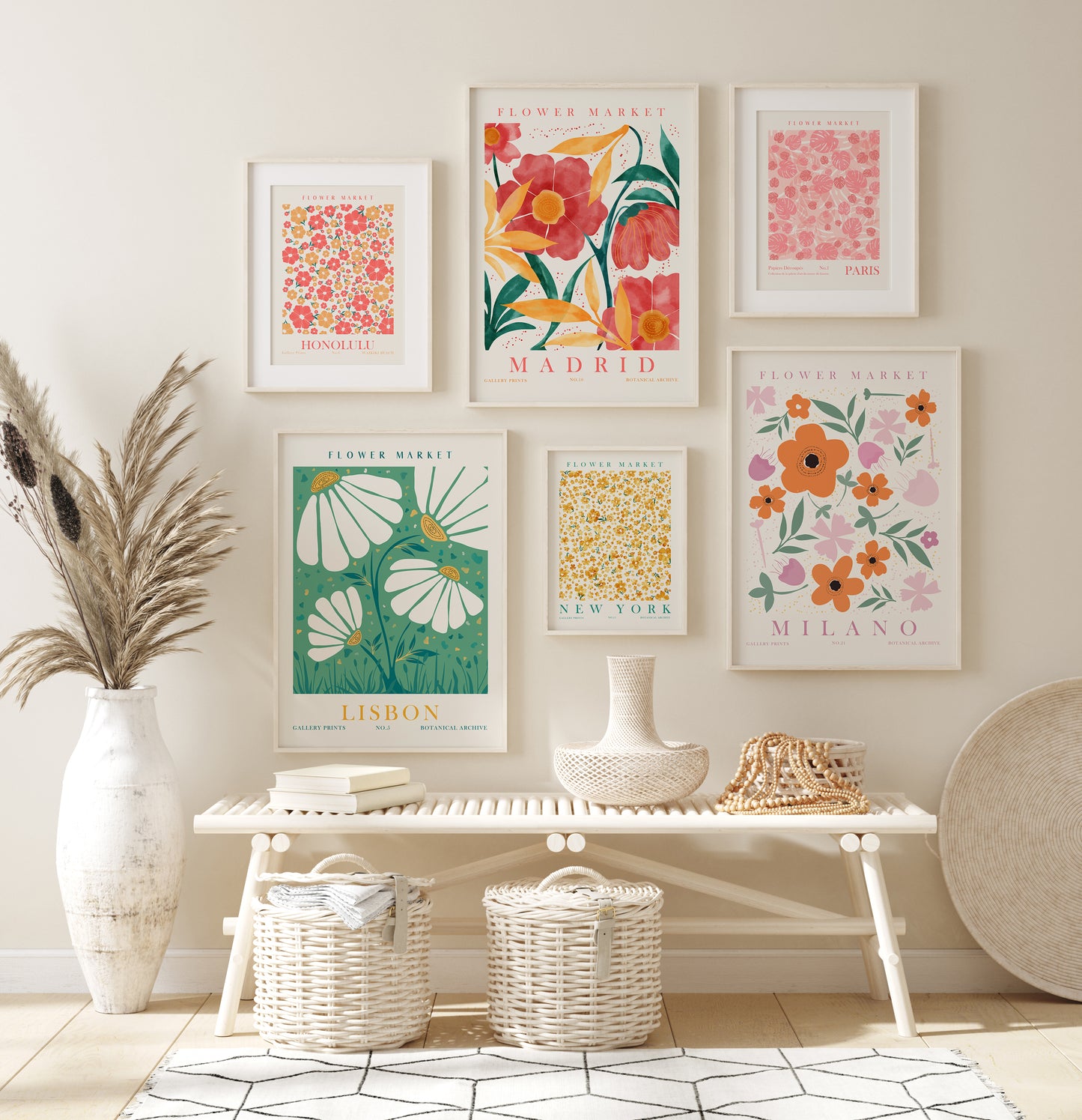 Colorful Flower Wall Decor Set, Digital Download Flower Wall Art, Set of 3 Digital Prints, Madrid, Paris Posters, Botanical Bedroom Wall Collage