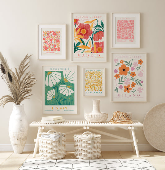 Colorful Flower Wall Decor Set, Digital Download Flower Wall Art, Set of 3 Digital Prints, Madrid, Paris Posters, Botanical Bedroom Wall Collage