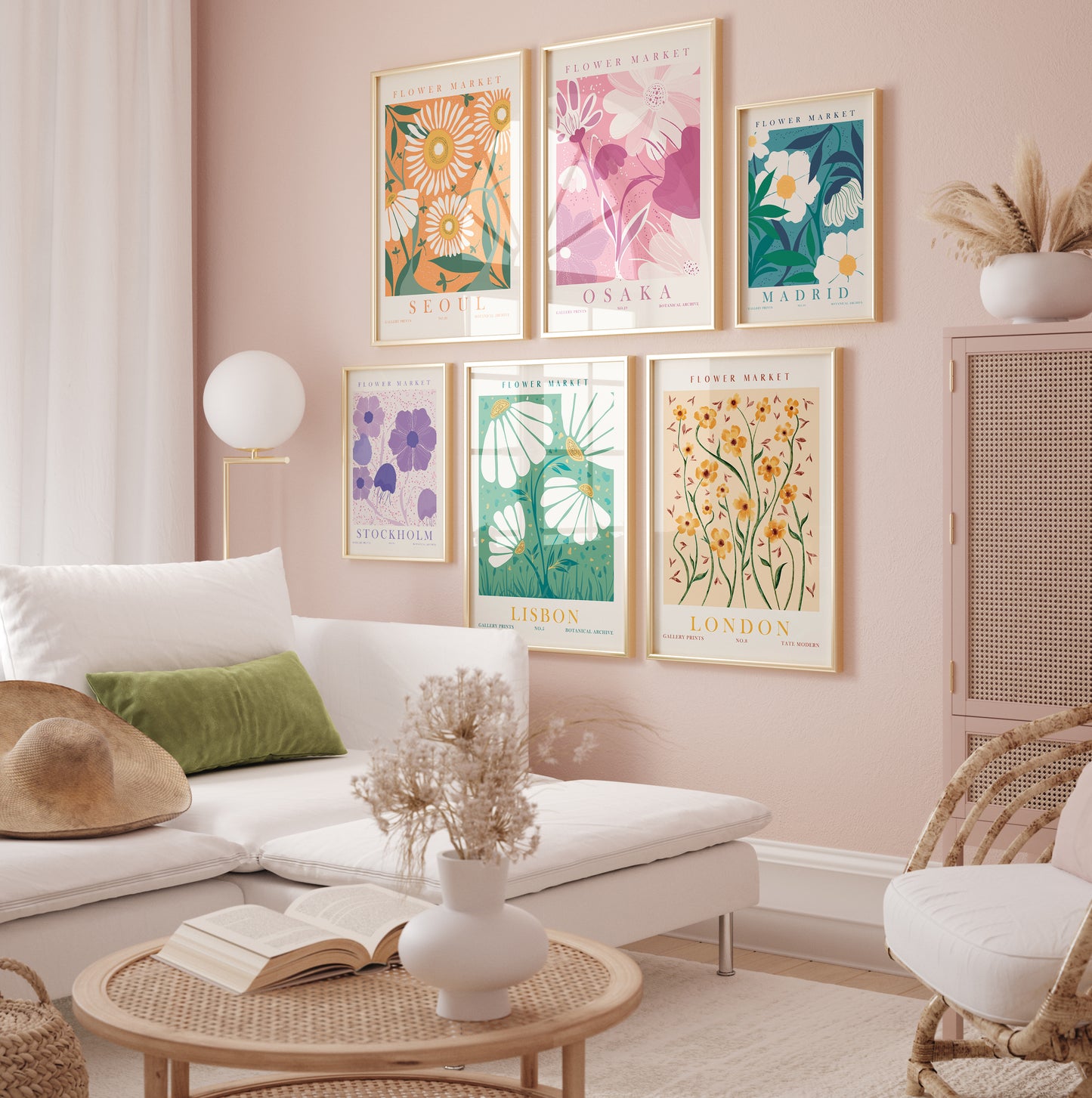 Flower Market Set of 6 Posters, Flower Wall Art Set, Digital Download Botanical Wall Decor