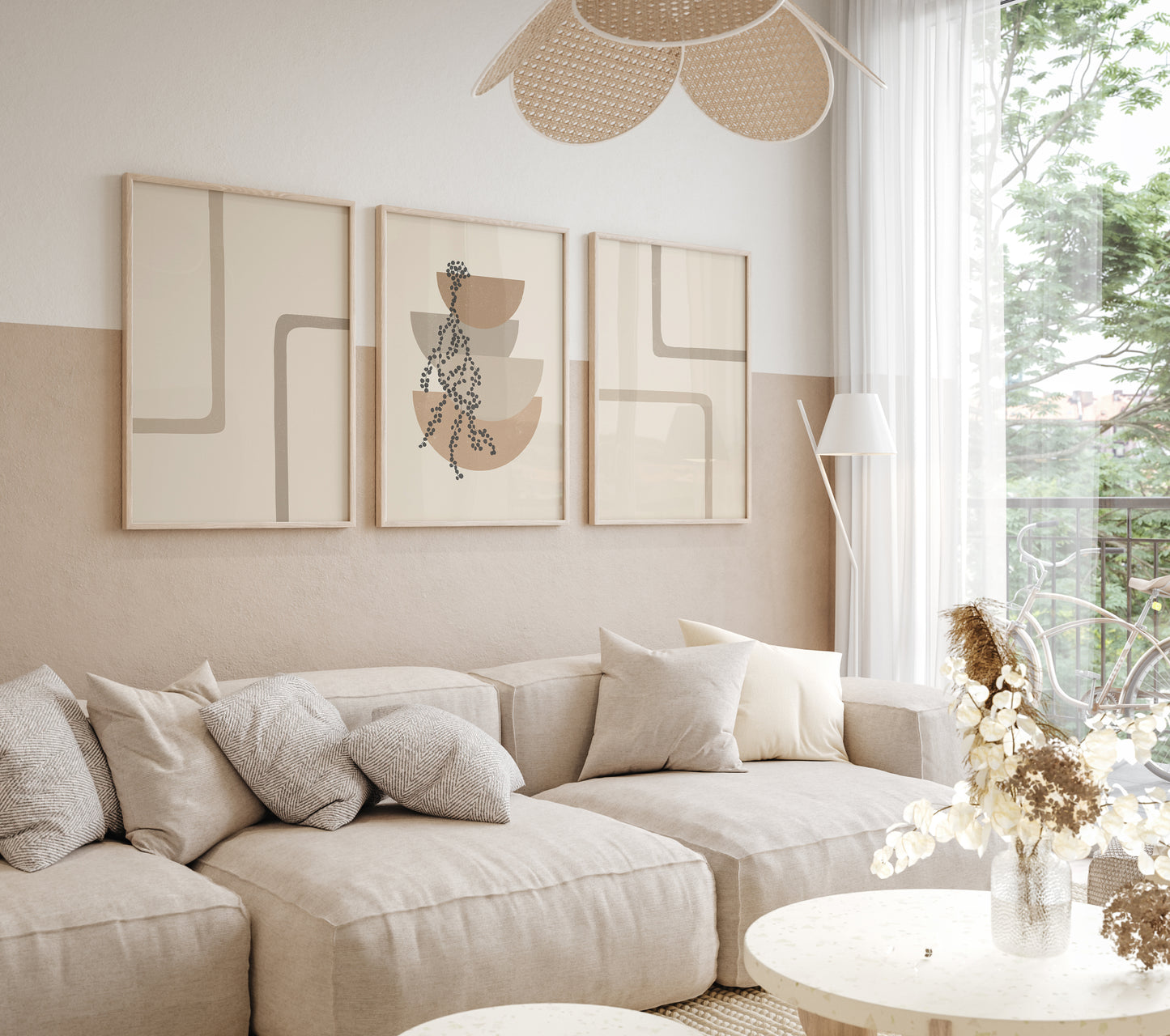 Boho Line Art Wall Decor Set, 3 Pieces of Neutral Art Prints