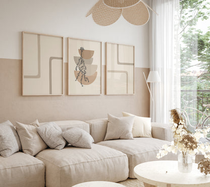 Boho Line Art Wall Decor Set, 3 Pieces of Neutral Art Prints