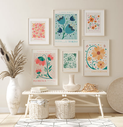 Set of 6 Flower Room Decor Prints, Flower Market Wall Art, Flower Home Decor Posters, Digital Download