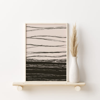 Black and Beige Japandi Wall Art Set, Boho Apartment Decor, Digital Download Abstract Poster Set of 3