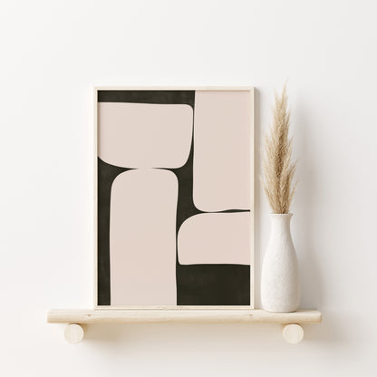 Black and Beige Japandi Wall Art Set, Boho Apartment Decor, Digital Download Abstract Poster Set of 3