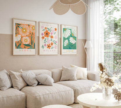 Set of 9 Flower Wall Art, Flower Market Home Decor, Digital Download