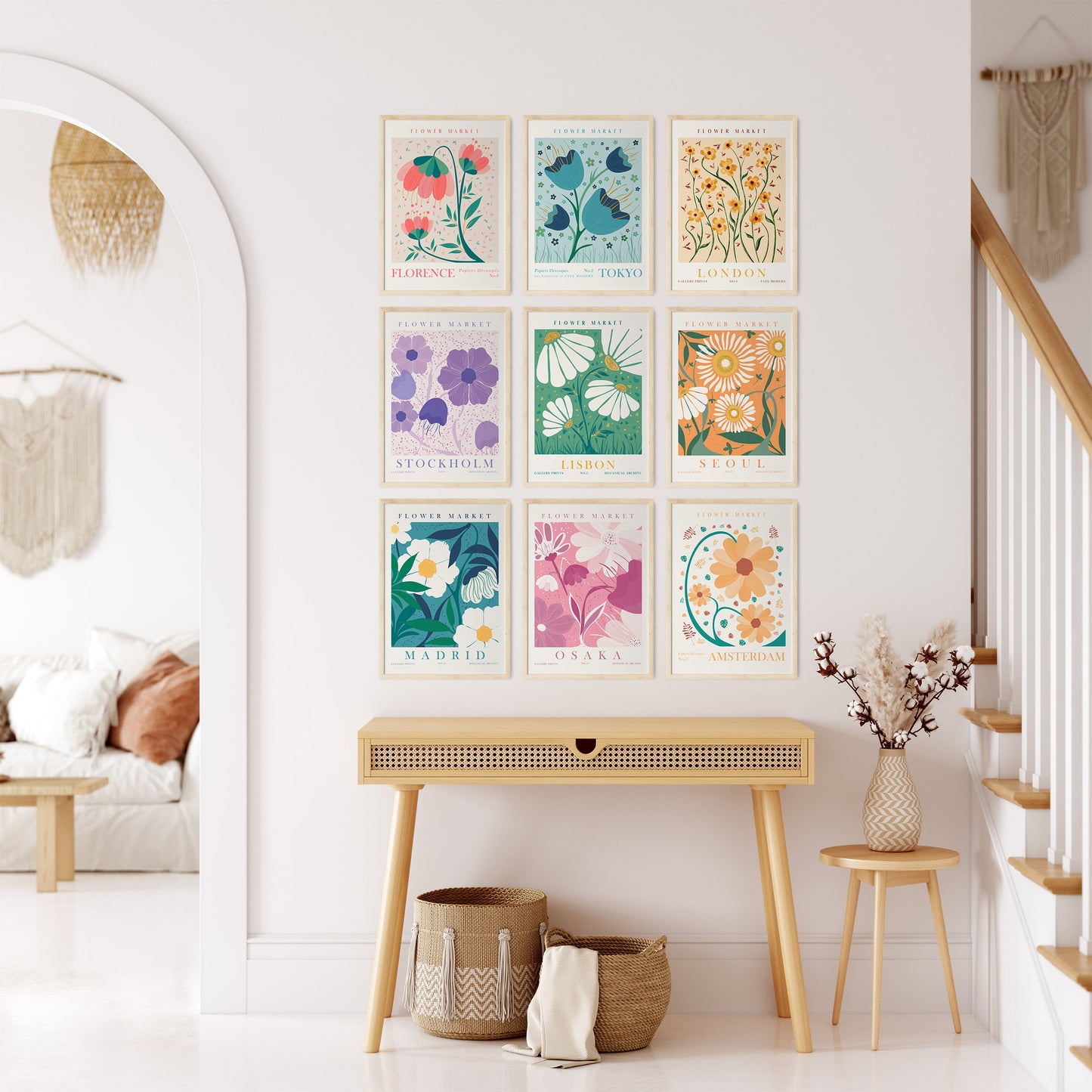 Flower Market Set of 9 Wall Art, Retro Flower Room Decor, Digital Download