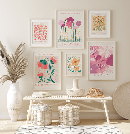Modern Flower Living Room Decor, Flower Market Wall Art Set, 6 Pieces of Botanical Posters, Digital Download Floral Prints