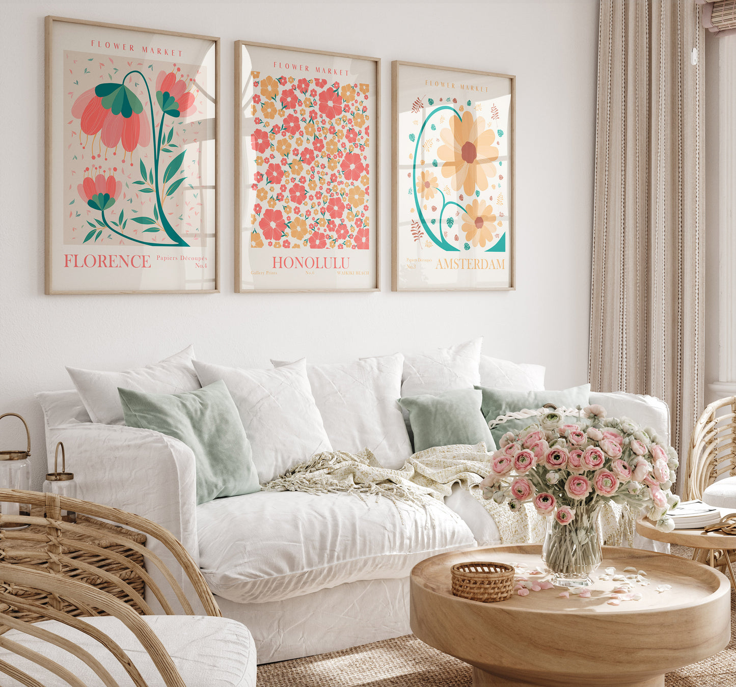 Set of 6 Flower Room Decor Prints, Flower Market Wall Art, Flower Home Decor Posters, Digital Download