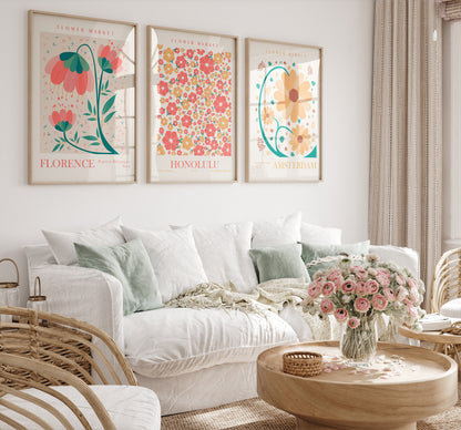 Set of 6 Flower Room Decor Prints, Flower Market Wall Art, Flower Home Decor Posters, Digital Download